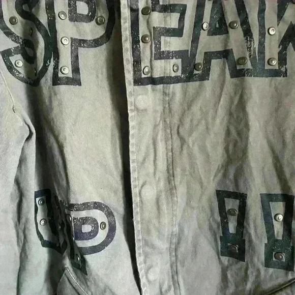 Zara Military Speak Up Trench Motor Biker Graphic Bird Olive Green Jacket XS - Picture 7 of 15